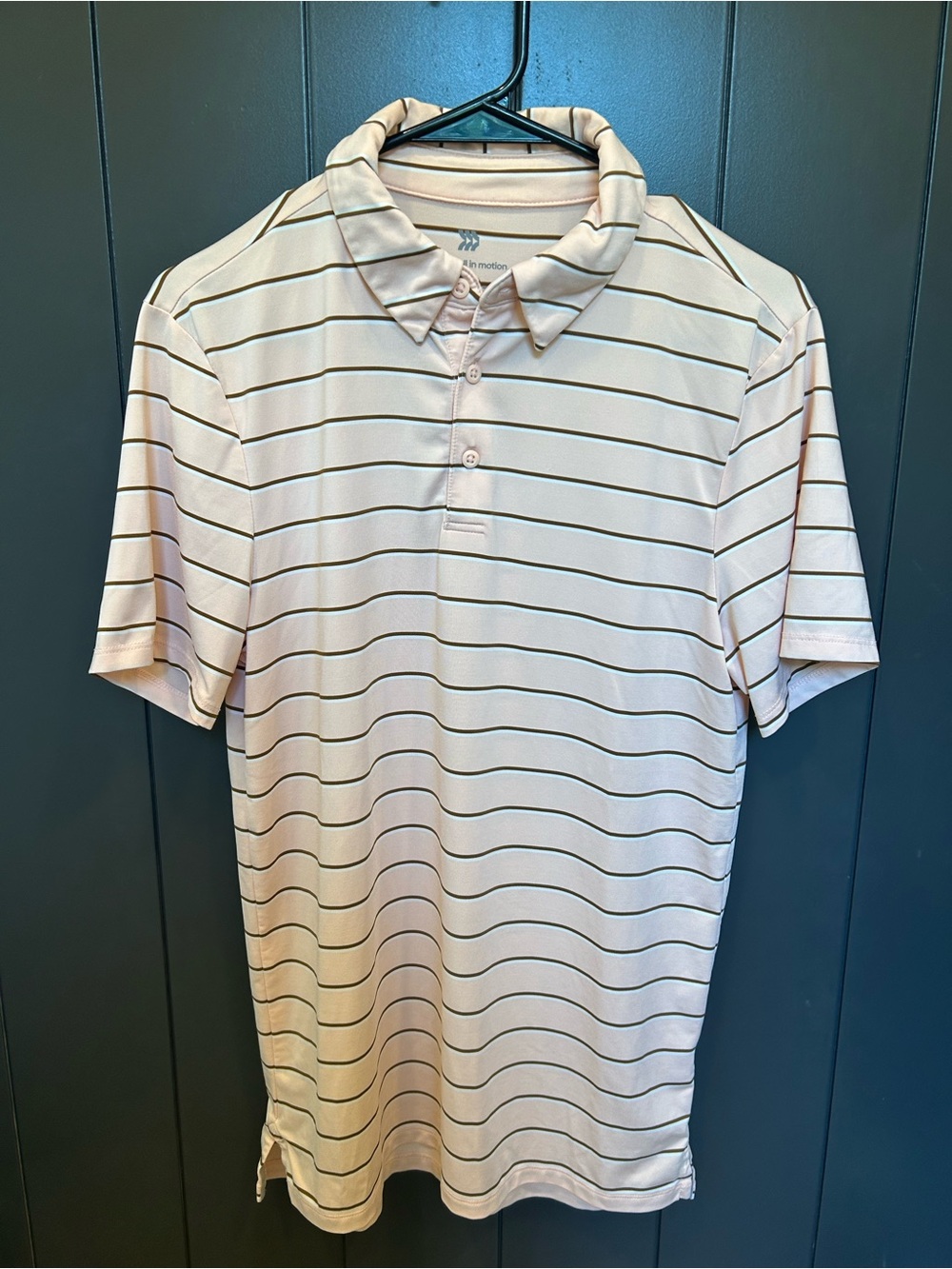 all in motion Light Peach Polo with Thin Gray Stripes